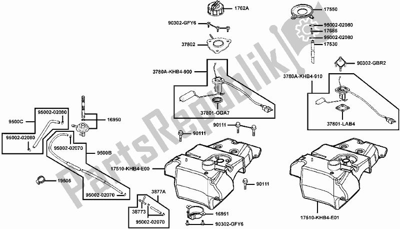 Alle onderdelen voor de F10 - Fuel Tank van de Kymco BA 30 AA AU -People 150 30150 2005